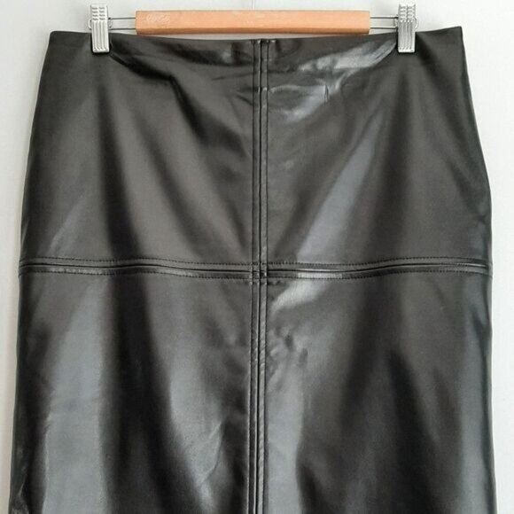 EDIT Back Zipper Slit Vegan Faux Leather Pencil Mini Skirt Black Sz 8 - Picture 2 of 13